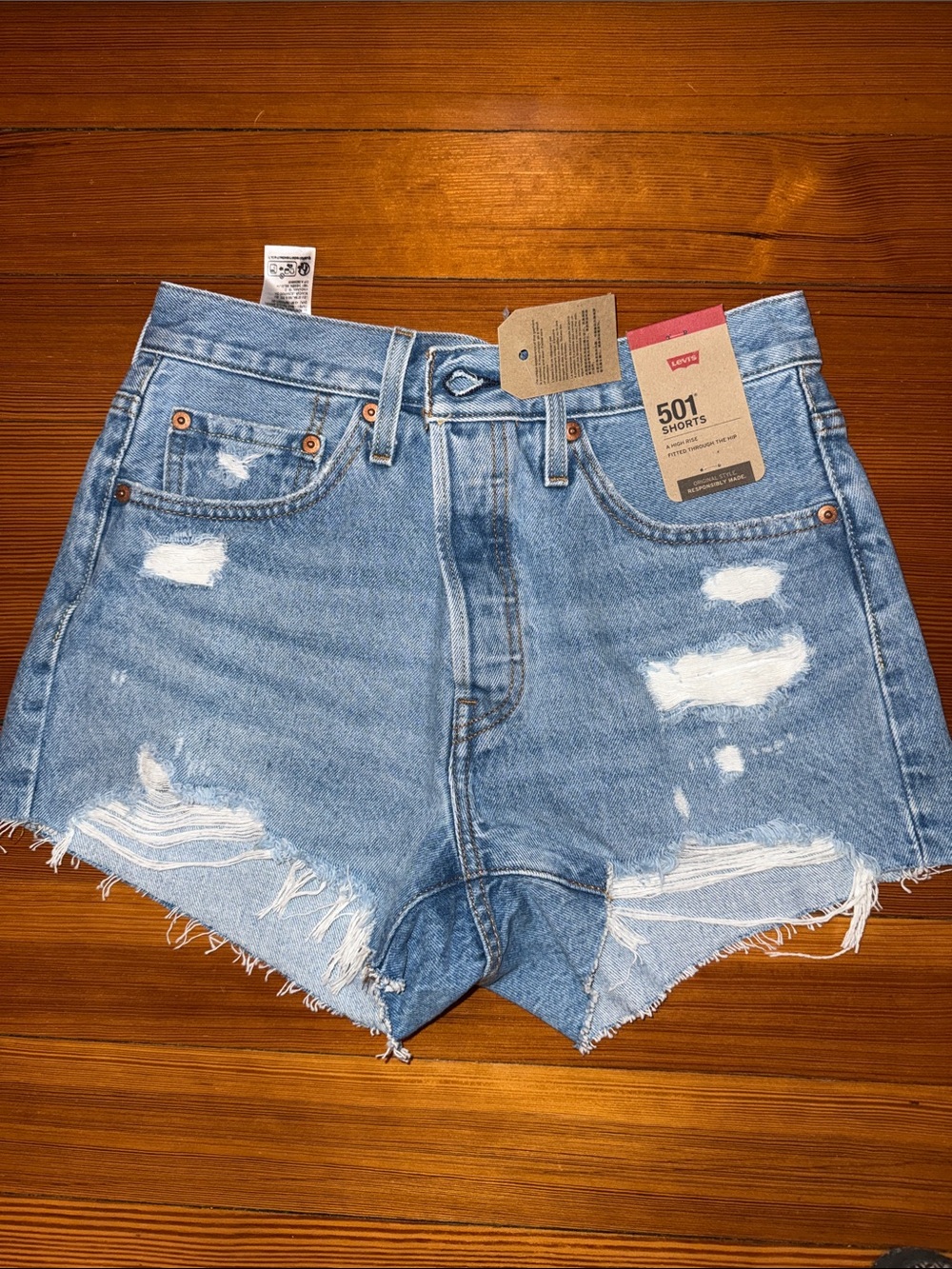 Levi's 501 Distressed Light Blue Denim Shorts